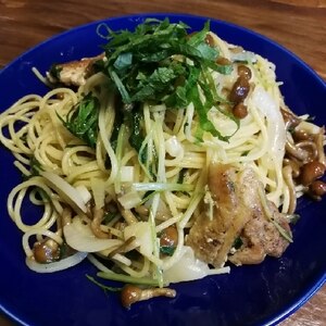 なめこと水菜の和風パスタ